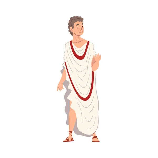 Romeinse filosoof in traditionele kleding, het oude Rome Citizen Character in wit punische en sandalen Vector Illustratie — Stockvector