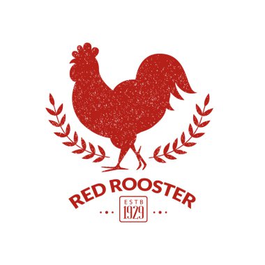 Kırmızı Horoz Etiketi Kümes hayvanları silueti, Restoran Menüsü, Paketleme, Çiftlik Pazarı, Kasap Dükkanı Retro Rozet Resimleri
