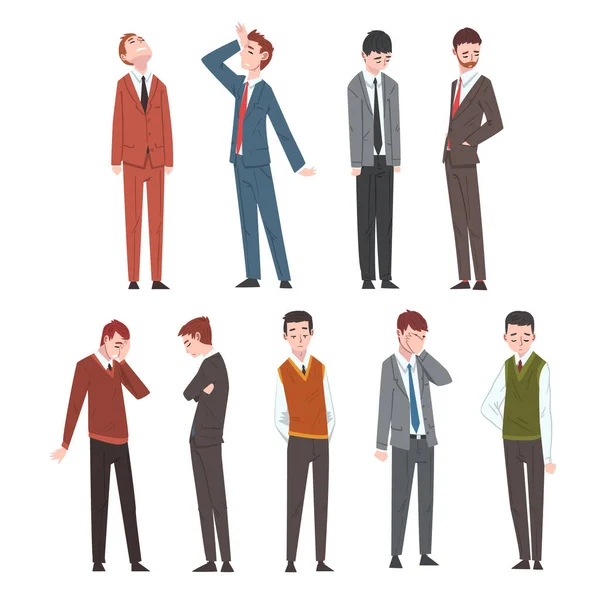 Sad Business People Set, Depressed Unhappy Office Workers Characters in Business Clothes, Tired or Exhausted Managers Vector Illustration — Stock Vector