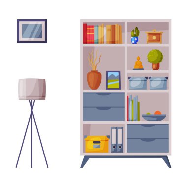 Mobilyalı Modern Oda İç Tasarımı ve Ev dekorasyonu Aksesuarları Beyaz Arkaplan Resimleri