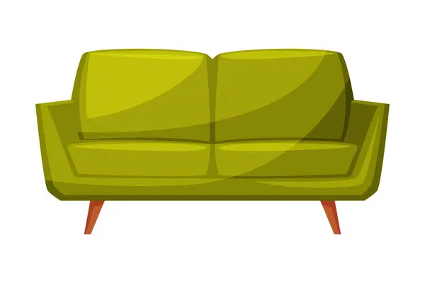Sofá clásico verde para acogedora habitación Diseño interior Vector Ilustración sobre fondo blanco — Vector de stock