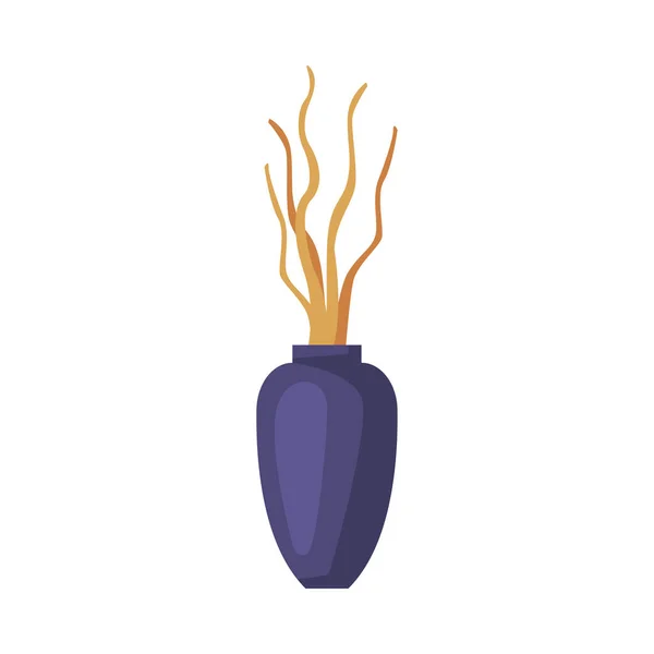 Elegant Ceramic Vase with Dried Wood Branches, Home Decoration Element Vector Illustration on White Background — 스톡 벡터