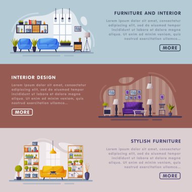 İç Tasarım ve Mobilya Tasarımı İniş Sayfa Şablonu Ayarları, Moda Konforlu Apartmanlar Alanı, Yaratılış Evi Web Sitesi Vektör Resimleri