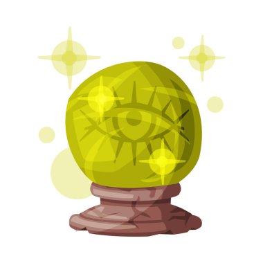 Falcı Sihirli Kristal Küre, Büyücülük Özniteliği, Cadılar Bayramı Çizgi Filmi Stili Beyaz Arkaplan Vektör İllüzyonu