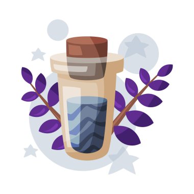 İksir Şişe, Sıvı Şişeli Cam Şişe, Mutlu Cadılar Bayramı Nesnesi Çizgi Film Biçimi Beyaz Arkaplanda Vektör İllüzyonu