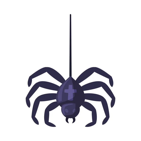Opknoping Spider, Happy Halloween Object Cartoon Style Vector Illustratie op witte achtergrond — Stockvector