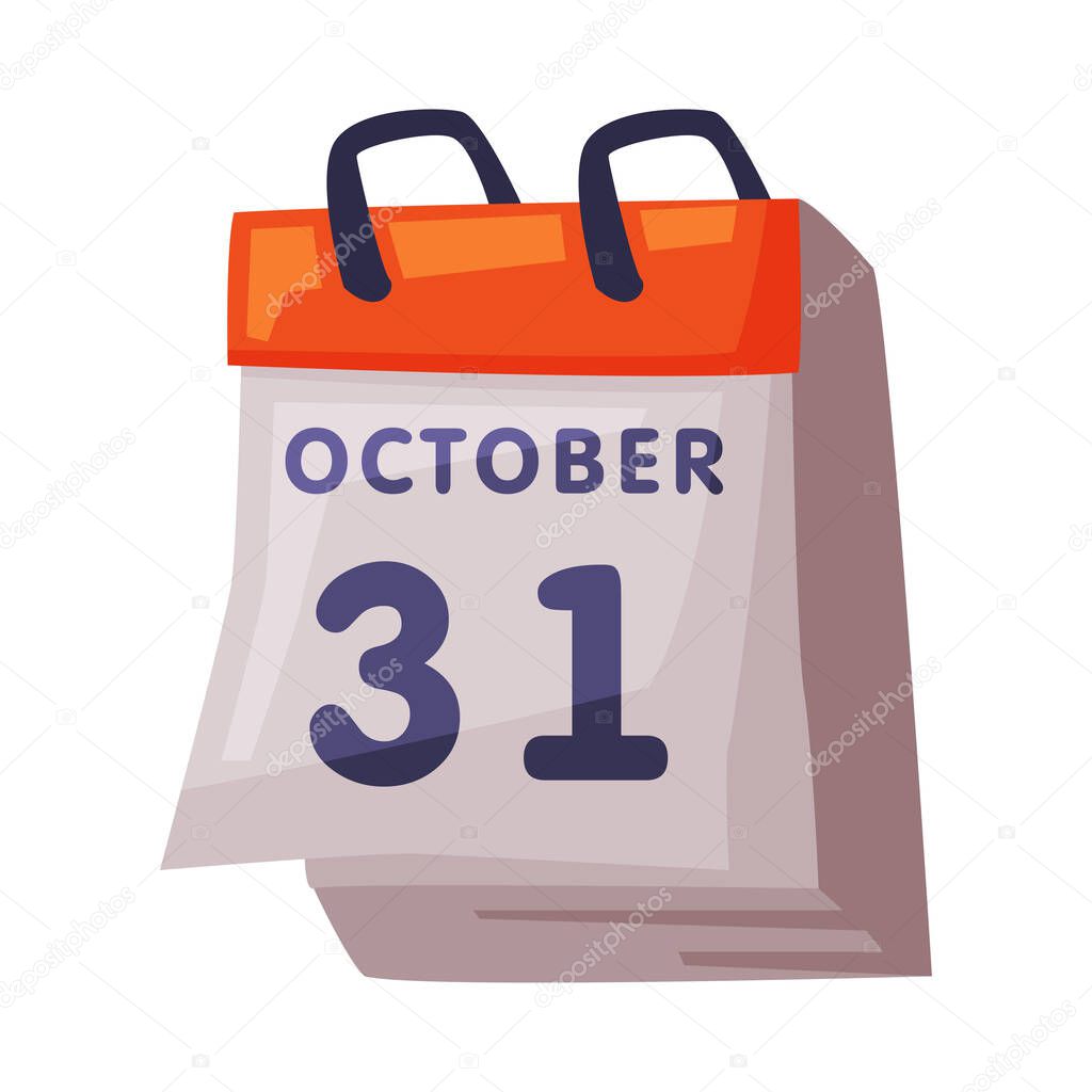 31 October Calendar, Happy Halloween Cartoon Style Vector Illustration on White Background