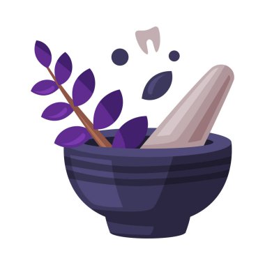 Havan ve Pestle, Cadılık Öznitelikleri, Beyaz Arkaplan Üzerine Mutlu Cadılar Bayramı Çizgi Film Stili Vektör İllüzyonu