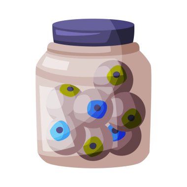 Cam kavanozdaki Gözler, Mutlu Cadılar Bayramı Nesnesi Beyaz Arkaplanda Çizgi Film Stili Vektör İllüstrasyonu