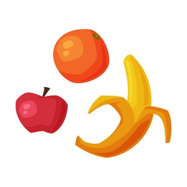 Sağlıklı Beslenme, Taze Organik Meyveler, Faydalı Yiyecekler, Sağlık Yararlı Ürünler Çizgi Film Stili Vektör Çizimi