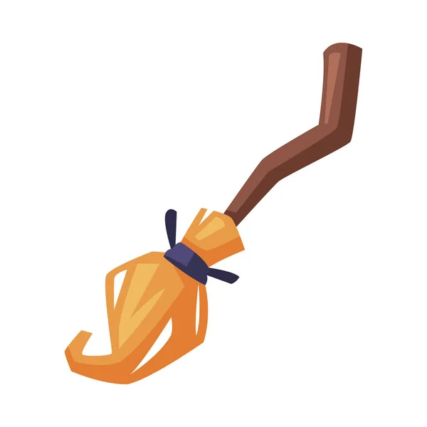 Magic Witch Broom, Häxkonst Attribut, Happy Halloween objekt tecknad stil vektor Illustration på vit bakgrund — Stock vektor