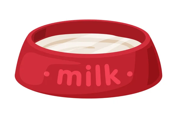 Red Cat Bowl Full Milk การ์ตูนสไตล์เวกเตอร์ภาพประกอบบนพื้นหลังสีขาว — ภาพเวกเตอร์สต็อก