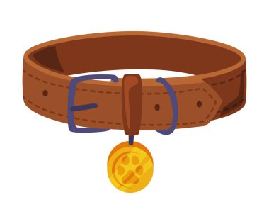 Köpekler için Deri Tasma, Hayvan Kolyesi Beyaz Arkaplanda Çizgi Film Biçimi Vektör İllüstrasyonu