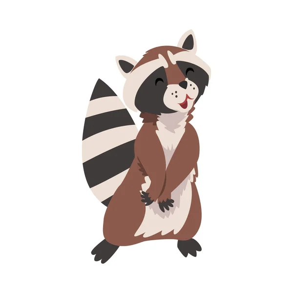 Grazioso procione amichevole, adorabile divertente foresta selvaggia animale personaggio del fumetto Vector Illustratio — Vettoriale Stock