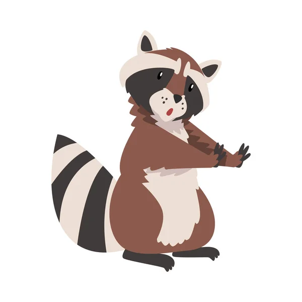 Cute Funny Raccoon, Lovely Wild Animal Cartoon Character Vector Illustration — 스톡 벡터