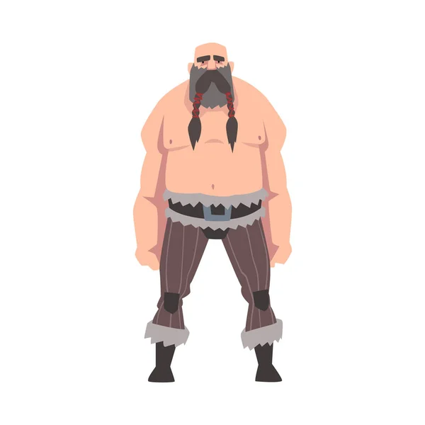 Fuerte Vikingo Muscular, Hombre Guerrero Carácter con Bare Chest Vector Illustration — Vector de stock