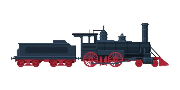 Vecchio treno, locomotiva d'epoca e carro merci, ferrovia trasporto piatto vettoriale illustrazione su sfondo bianco — Vettoriale Stock