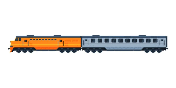 Σιδηροδρομική μηχανή και επιβατική φορτάμαξα Τρένο, Σιδηρόδρομος Μεταφορά επίπεδη διανυσματική απεικόνιση σε λευκό φόντο — Διανυσματικό Αρχείο