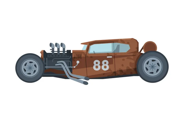 Retro Style Race Car, Old Sports Brown Vehicle Vector Illustratie op witte achtergrond — Stockvector