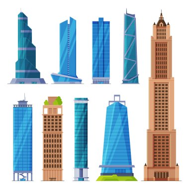 Modern Şehir İşletmeleri veya Konut Binaları Koleksiyonu, Şehir Merkezi Gökdelenleri Dış Vektör İllüstrasyonu