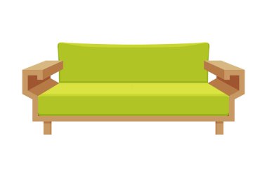 Açık Yeşil Konforlu Koltuk, Konforlu Ev Eşyaları veya Ofis Mobilyası, Modern İç Tasarım Beyaz Arkaplan Üzerine Düz Vektör İllüstrasyonu