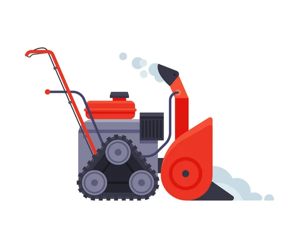 Red Snowblower, Winter Snow Removal Machine, Cleaning Road Equipment Vector Illustration — Stock Vector