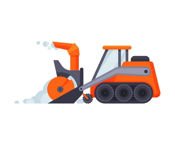 Sněhová pluhová buldozer, zimní sníh odstranění stroje, těžké profesionální čištění silnice Sněhová frézka vehikulum ilustrace — Stockový vektor