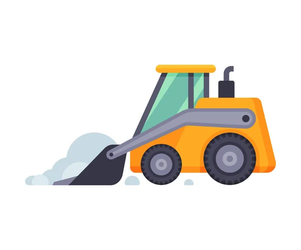 Compact Snow Plow Excavator, Winter Snow Removal Machine, Cleaning Road Snowblower Vehicle Vector Illustration — Stock Vector