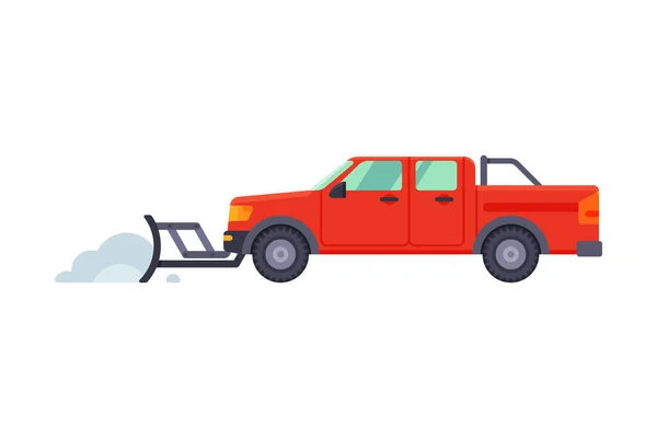 Sneeuwruimer pick-up truck, Winter Sneeuwruimer Machine, Reiniging Road Vehicle Vector Illustratie — Stockvector