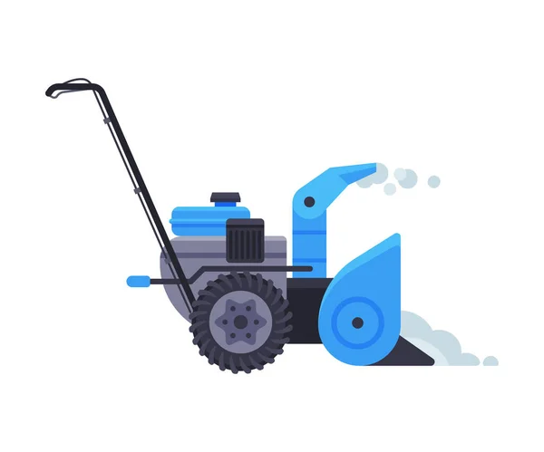 Blue Snowblower, Winter Snow Removal Machine, Cleaning Road Equipment Vector Illustration — Stock Vector