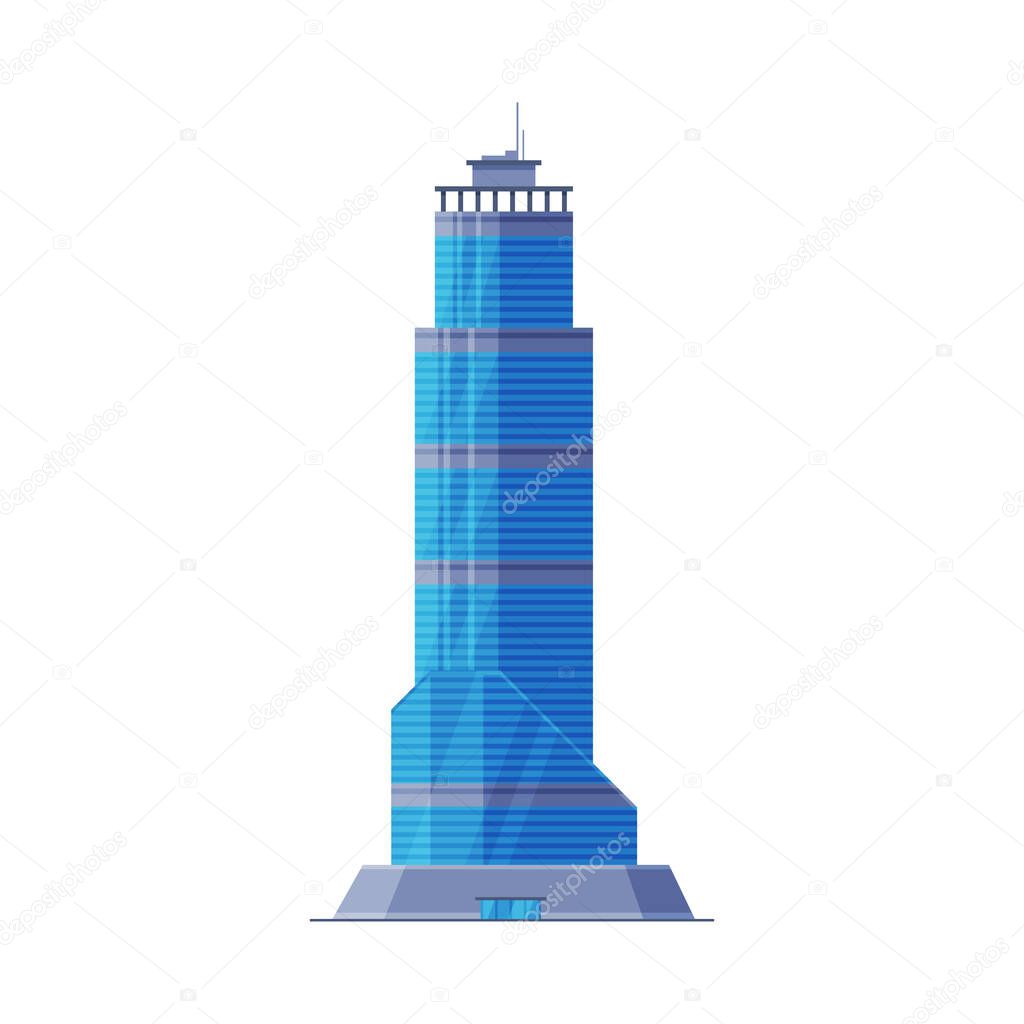 Downtown Skyscraper, Modern City Business or Residential Building Facade Vector Illustration