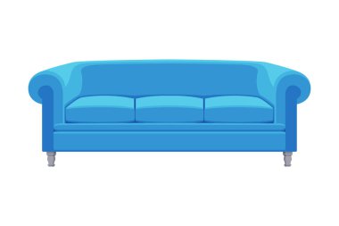 Açık Mavi Konforlu Koltuk, Konforlu Ev Eşyaları veya Ofis Mobilyası, Modern İç Tasarım Beyaz Arkaplan Üzerine Düz Vektör İllüstrasyonu