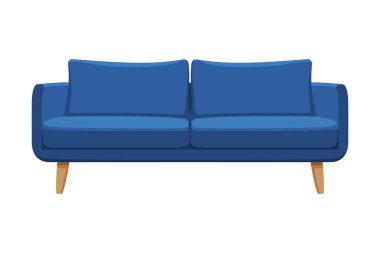 Mavi Konforlu Kanepe, Konforlu Ev veya Ofis Mobilyası, Modern İç Tasarım Düz Vektör İllüstrasyonu