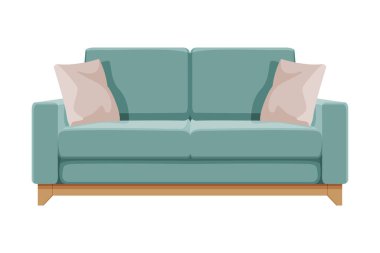 Yastıklı Turkuaz Konforlu Koltuk, Konforlu Ev Mobilyası veya Ofis Mobilyası, Modern İç Tasarım Düz Vektör İllüstrasyonu