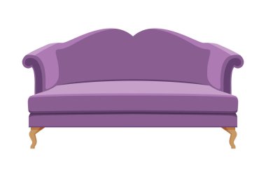 Rahat Kanepe, Yastıklı Konforlu Ev Eşyaları veya Leylak Döşemeli Ofis Mobilyası, Retro İç Tasarım Elementi Düz Vektör İlülasyonu