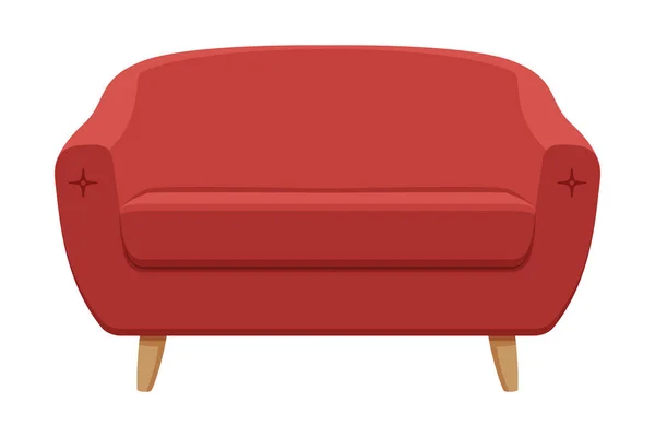 Sofá cómodo rojo, muebles domésticos o de oficina acogedores, ilustración plana del vector del elemento de diseño interior moderno — Vector de stock