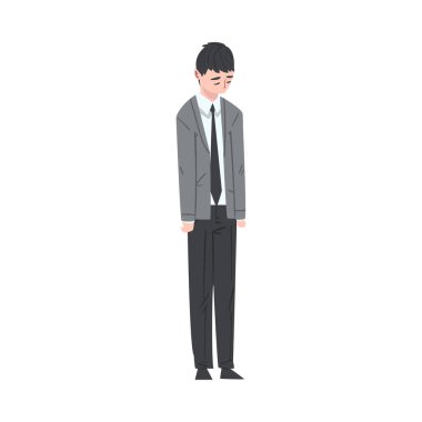 Stresli İşadamı Başı eğik, Depresyondaki Mutsuz Erkek Ofis Çalışanı Karakteri: Takım Elbiseli, Yorgun veya Yorgun Yönetici Resimleri