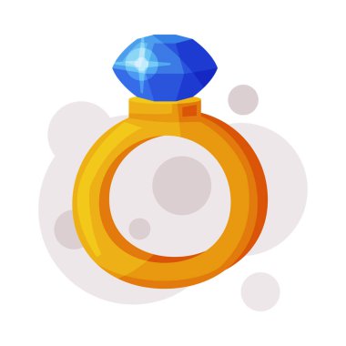 Mavi Mücevherli Altın Yüzük, Mistik Ritüel Çizgi Film Biçimli Vektör İllüstrasyonu Okült Sihirli Nesne