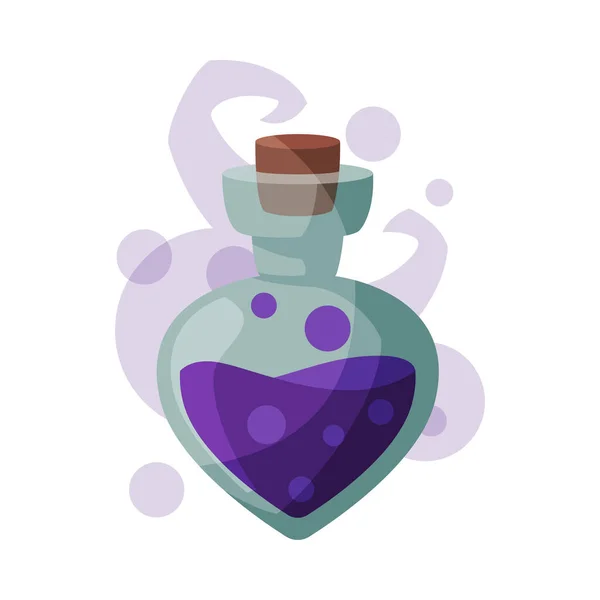 Bottle of Love Potion, Occult Magic Object for Mystic Ritual Cartoon Style Vector Illustration — Stock Vector