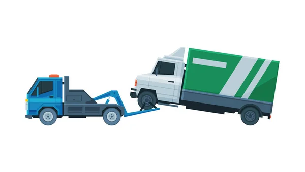 Truck Evacuating by Tow Truck, Roadside Assistance Service Flat Vector Illustration — Stock Vector