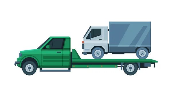 Tow Truck Evacuating Lorry, Road Assistance and Evacuation Service Flat Vector Illustration — Stock Vector