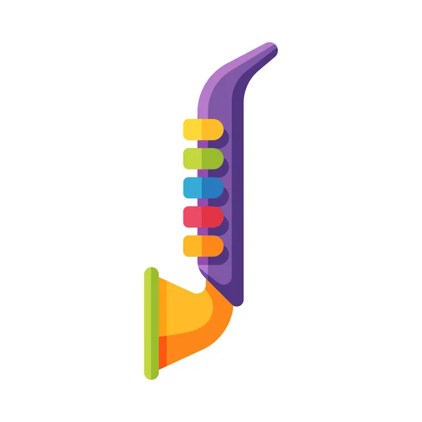 Giocattolo del sassofono, giocattolo variopinto sveglio di plastica per l'illustrazione piatta del vettore dei bambini del bambino — Vettoriale Stock