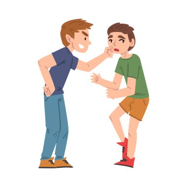 Zorba Çocuk Okul Konsepti Çizgi Roman Tarzı Gösterisinde Alay Ediyor, Gülüyor ve Saldırıyor Zayıf, Dalga Geçiyor ve Zorbalık Ediyor