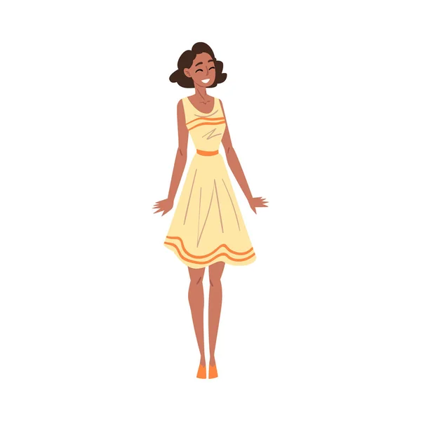 Mulher Africano-Americana Sorrindo Alegre, Personagem de Pessoa Feliz em Roupas Casuais Desenhos Animados Estilo Vetor Ilustração — Vetor de Stock