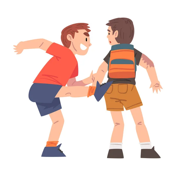 Bully Kicking Weak Boy Victim, Mockery and Bullying at School Problem Cartoon Style Διάνυσμα Εικονογράφηση — Διανυσματικό Αρχείο