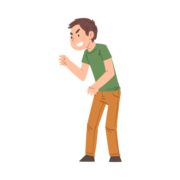 Mocking Bully Boy Character, Hoodlum Child Pointing with his Finger, Bad Child Behavior Cartoon Style Vector Illustration - Stok Vektor