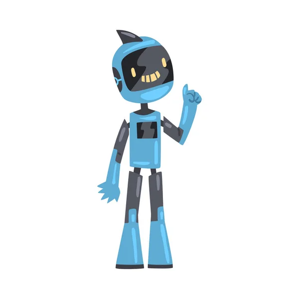 Robot sympathique pointant avec index, personnage assistant robotique personnel mignon, concept d'intelligence artificielle Illustration vectorielle de style dessin animé — Image vectorielle