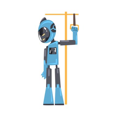 Toplu Taşımacılık, Kişisel Robot Yardımcı Karakteri, Yapay Zeka Konsepti Çizgi Film Çizim Vektörü İllüstrasyonunda Arkadaş Canlısı Robot Tutucu