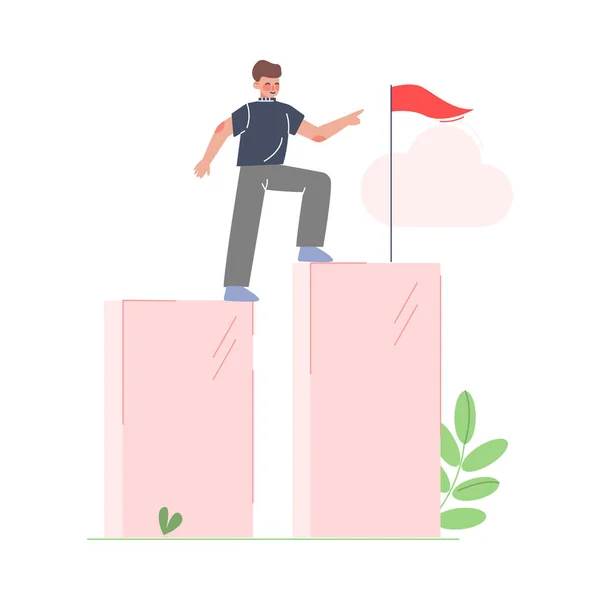 Businessman Climbing up to the Goal on Column of Columns, Moving up Motivation Business Concept Cartoon Vector Illustration - Stok Vektor