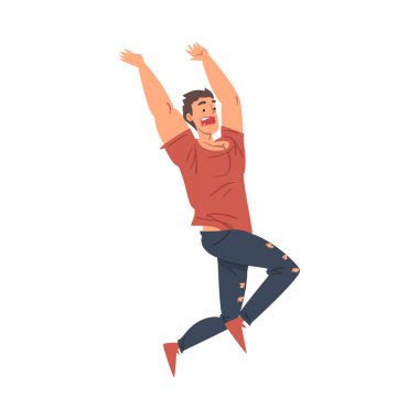 Korkuyla Atlayan, Korkmuş, Korkmuş, Yüzünde Korku İfadesi Olan Genç Adam Çizgi Film Stili Resimleri